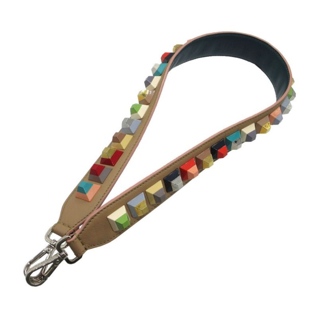 Fendi Strap You Studded Shoulder Strap Leather Beige Multicolor 0558